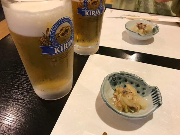 居酒屋 ひょうたん 生ビール 付き出し